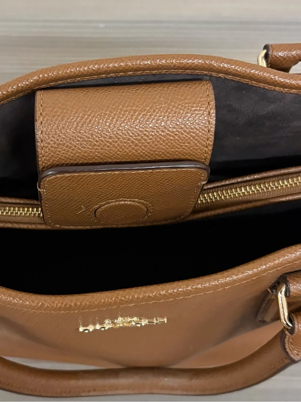 Coach Cognac Leather Satchel with Gold Logo